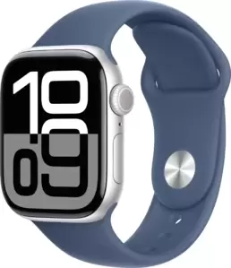 Умные часы Apple Watch Series 10 42 мм (алюминиевый корпус, серебристый/синий, спортивный силиконовый ремешок M/L) фото