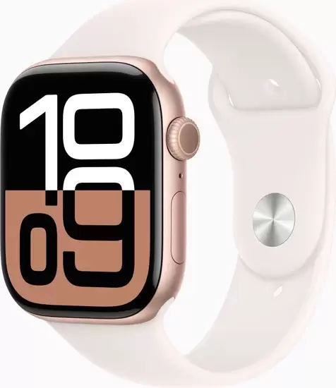 Apple Watch Series 10 46 мм (алюминиевый корпус, розовое золото/легкие румяна, спортивный силиконовый ремешок M/L)