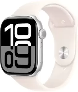 Умные часы Apple Watch Series 10 46 мм (алюминиевый корпус, серебристый/звездный свет, спортивный силиконовый ремешок M/L) фото