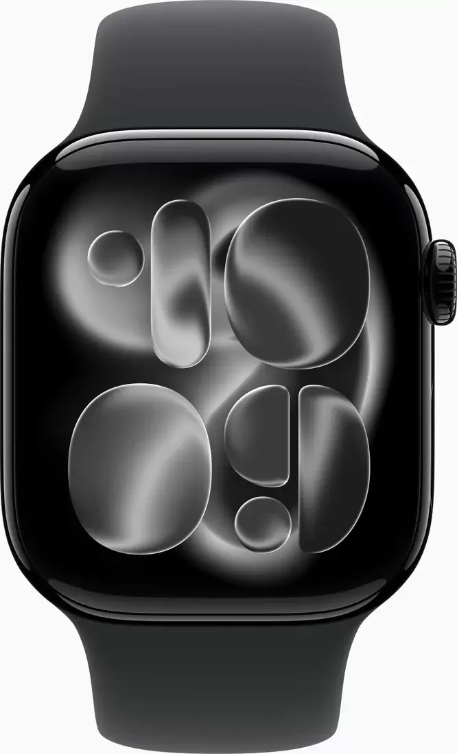 Умные часы Apple Watch Series 11 42 мм (алюминиевый корпус, черный/черный, спортивный силиконовый ремешок M/L) фото