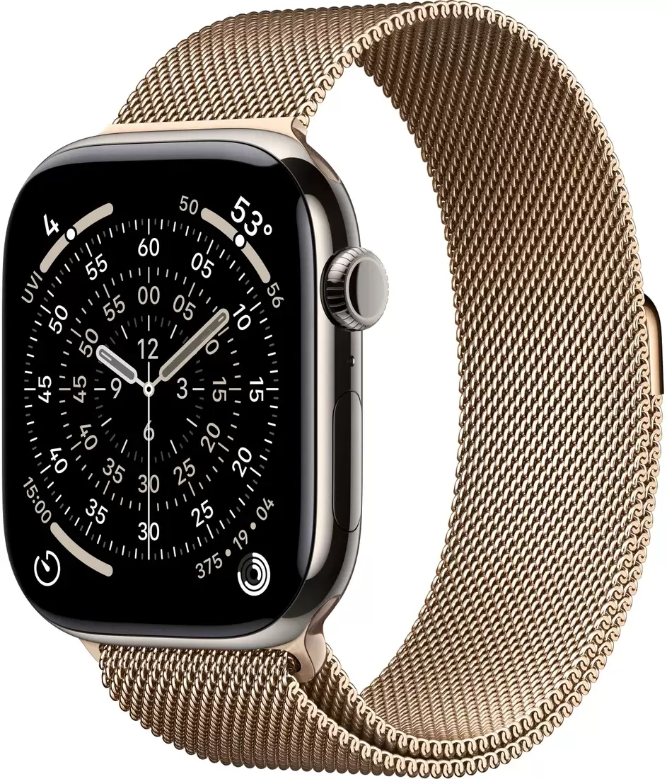 Apple Watch Series 11 LTE 46 мм (титановый корпус, природный/золотистый, миланская петля)