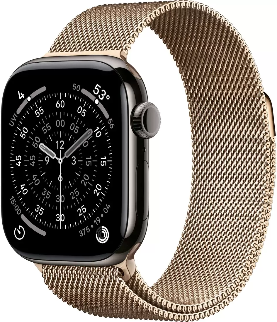 Apple Watch Series 11 LTE 46 мм (титановый корпус, сланец/золотистый, миланская петля)