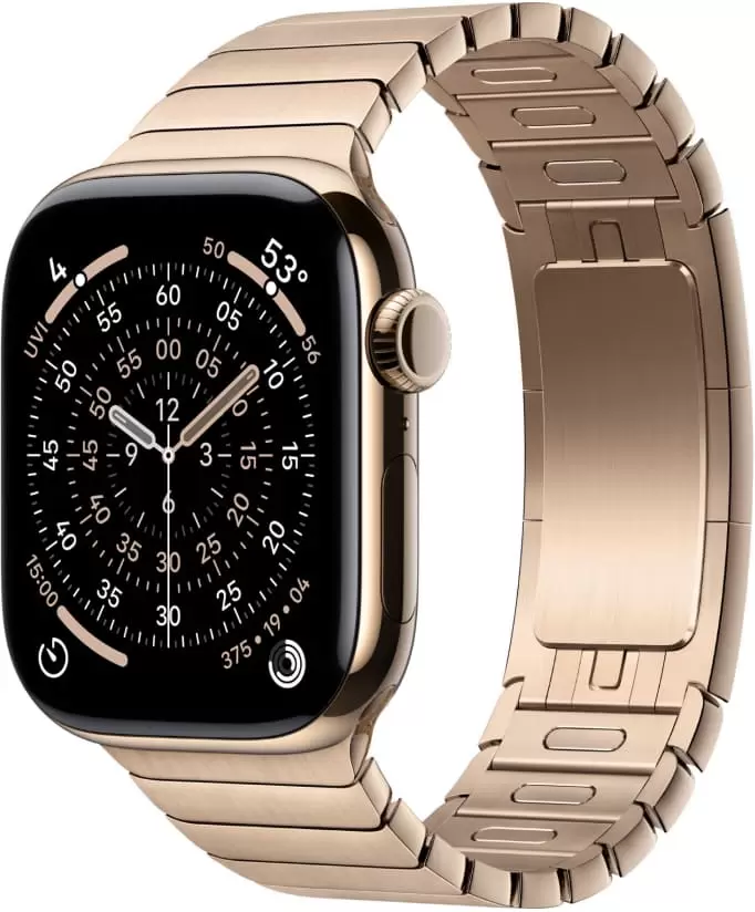Apple Watch Series 11 46 мм (титановый корпус, золотистый/золотистый, браслет Link из нержавеющей стали)
