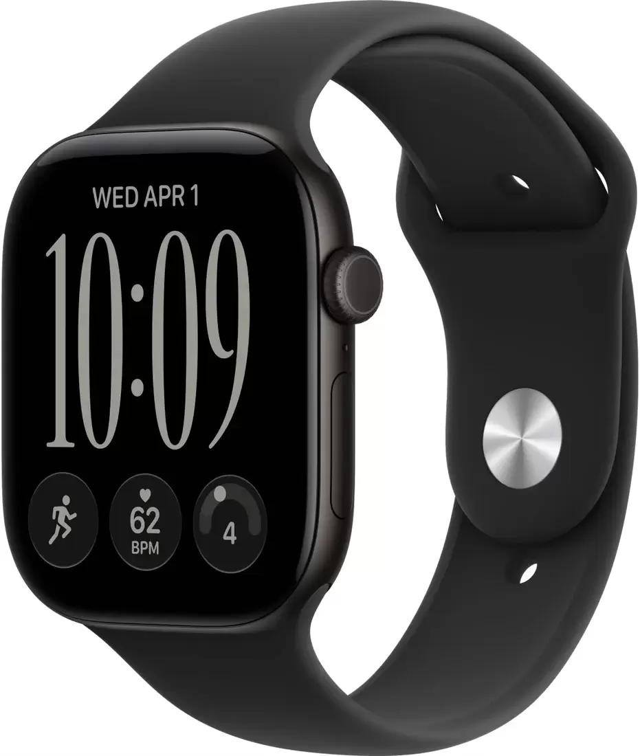 Apple Watch Series 12 46 мм (алюминиевый корпус, черный/черный, спортивный силиконовый ремешок M/L)