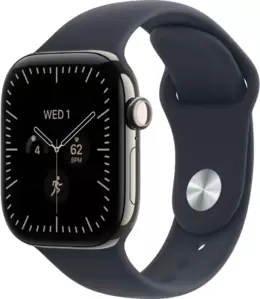 Умные часы Apple Watch Series 12 LTE 42 мм (титановый корпус, природный/темно-синий, спортивный силиконовый ремешок S/M) фото