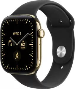 Умные часы Apple Watch Series 12 LTE 42 мм (титановый корпус, сияющее золото/черный, спортивный силиконовый ремешок S/M) фото