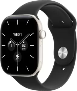 Умные часы Apple Watch Series 12 LTE 46 мм (керамический корпус, жемчужно-белый/черный, спортивный силиконовый ремешок S/M) фото