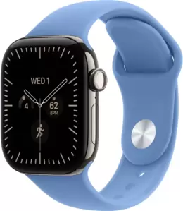 Умные часы Apple Watch Series 12 LTE 46 мм (титановый корпус, природный/синий, спортивный силиконовый ремешок M/L) фото