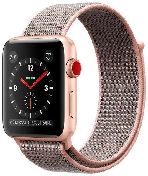 Умные часы Apple Watch Series 3 42mm Gold Aluminum Case with Pink Sand Sport Loop (MQKT2) фото