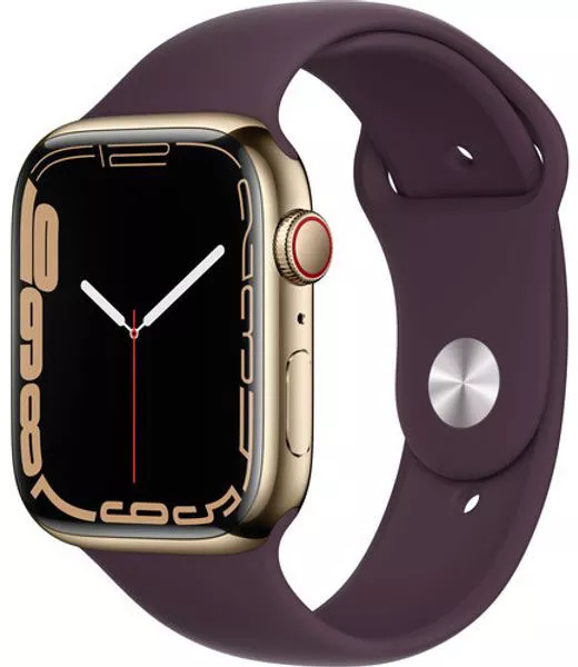 Умные часы Apple Watch Series 7 LTE 45 мм (сталь золото/темная вишня спортивный) фото
