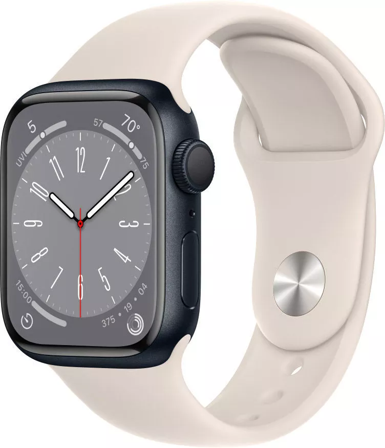Умные часы Apple Watch Series 8 41 мм (алюминиевый корпус, полуночный/звездный свет, спортивный силиконовый ремешок) фото