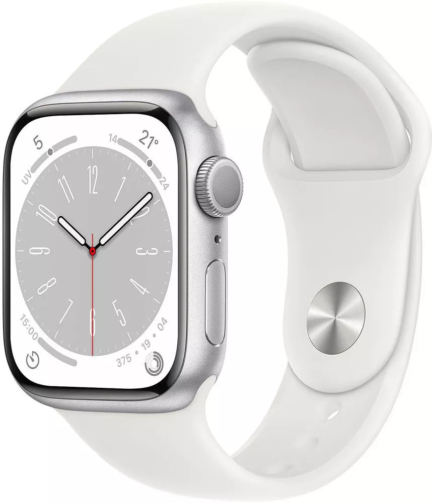 Смарт-часы Apple Watch Series 8 41 мм (алюминиевый корпус, серебристый/белый, спортивный силиконовый ремешок) фото