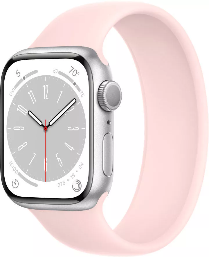 Умные часы Apple Watch Series 8 41 мм (алюминиевый корпус, серебристый/розовый мел, силиконовый ремешок) фото