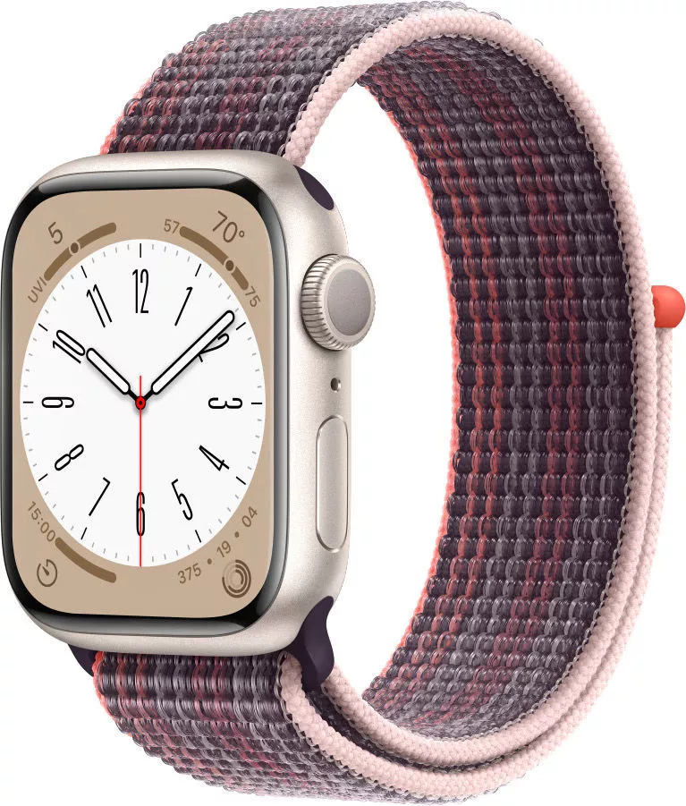 Умные часы Apple Watch Series 8 41 мм (алюминиевый корпус, звездный свет/бузина, нейлоновый ремешок) фото