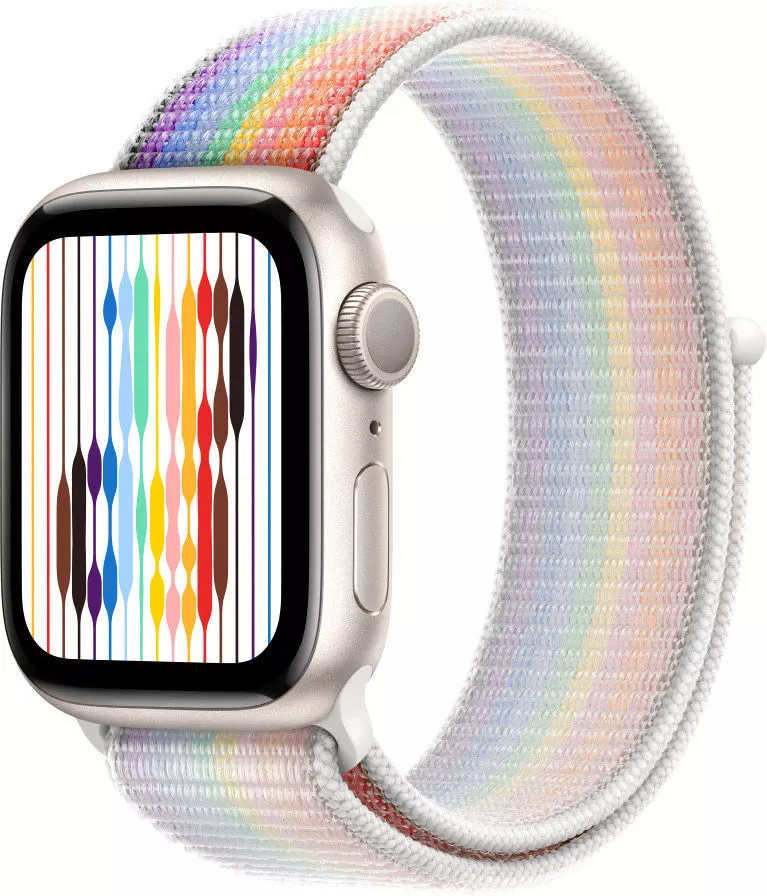 Умные часы Apple Watch Series 8 41 мм (алюминиевый корпус, звездный свет/радужный, нейлоновый ремешок) фото