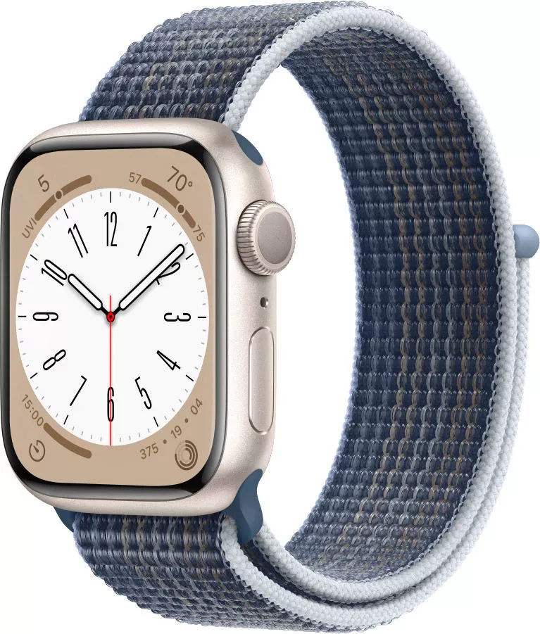 Умные часы Apple Watch Series 8 41 мм (алюминиевый корпус, звездный свет/синий шторм, нейлоновый ремешок) фото