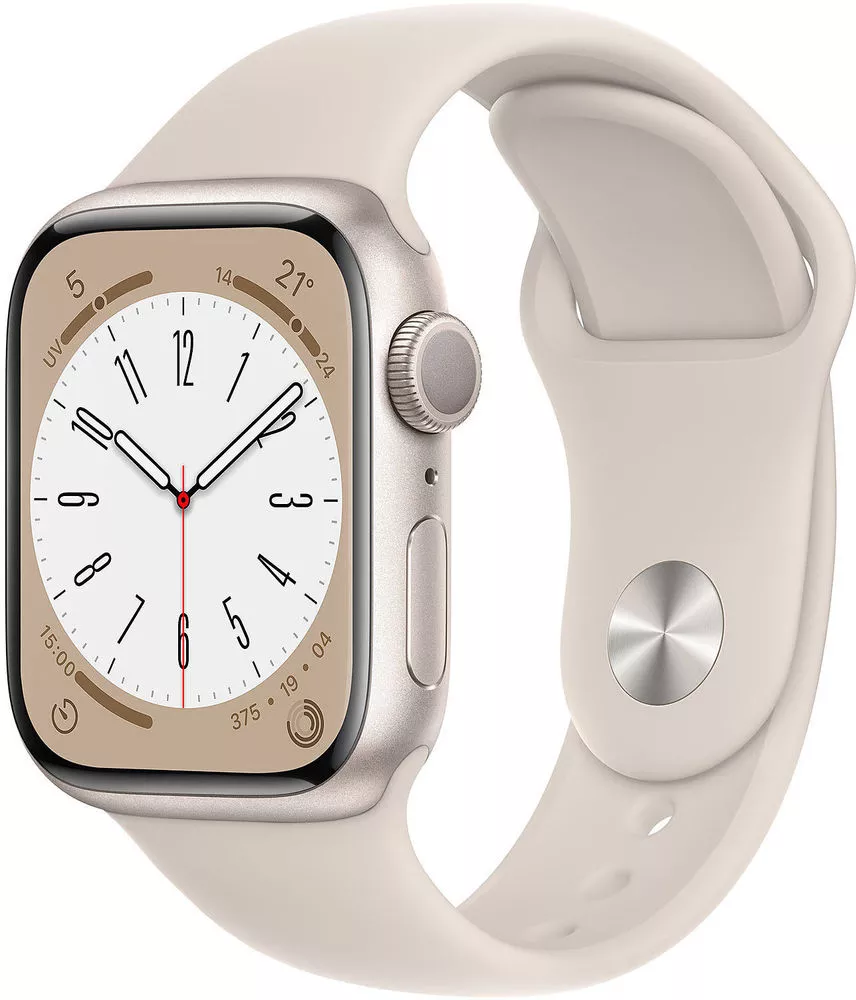 Apple Watch Series 8 41 мм (алюминиевый корпус, звездный свет/звездный свет, спортивный силиконовый ремешок M/L)
