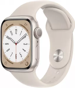 Умные часы Apple Watch Series 8 41 мм (алюминиевый корпус, звездный свет/звездный свет, спортивный силиконовый ремешок M/L) фото