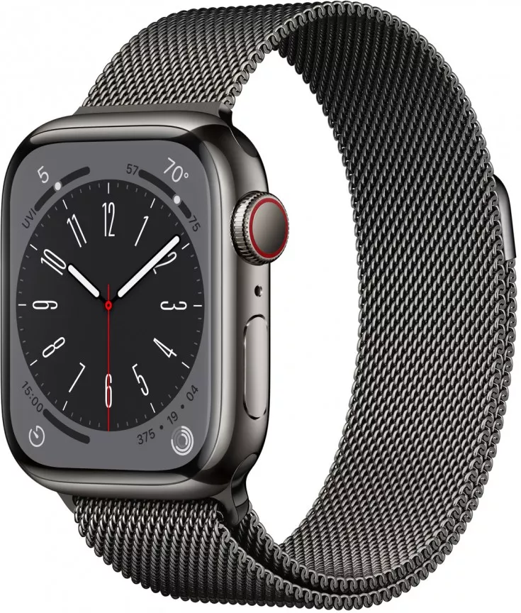 Умные часы Apple Watch Series 8 41 мм (корпус из нержавеющей стали, графитовый/графитовый, миланский сетчатый браслет) фото