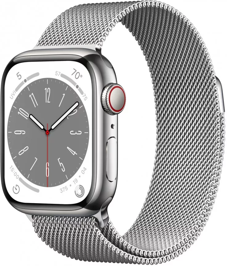 Смарт-часы Apple Watch Series 8 41 мм (корпус из нержавеющей стали, серебристый/серебристый, миланский сетчатый браслет) фото