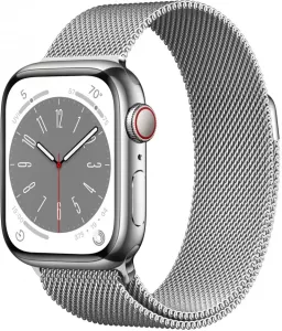 Умные часы Apple Watch Series 8 41 мм (корпус из нержавеющей стали, серебристый/серебристый, миланский сетчатый браслет) фото