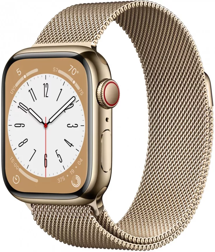 Умные часы Apple Watch Series 8 41 мм (корпус из нержавеющей стали, золотистый/золотистый, миланский сетчатый браслет) фото