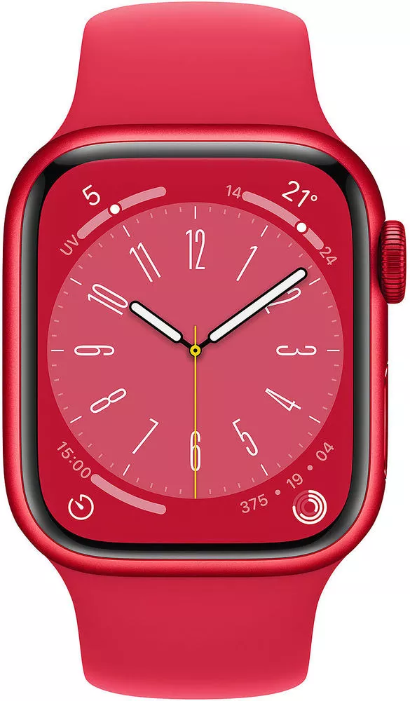 Умные часы Apple Watch Series 8 45 мм (алюминиевый корпус, красный/красный, спортивный силиконовый ремешок S/M) фото