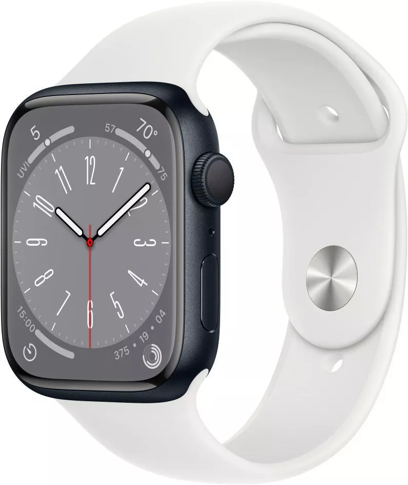 Умные часы Apple Watch Series 8 45 мм (алюминиевый корпус, полуночный/белый, спортивный силиконовый ремешок) фото