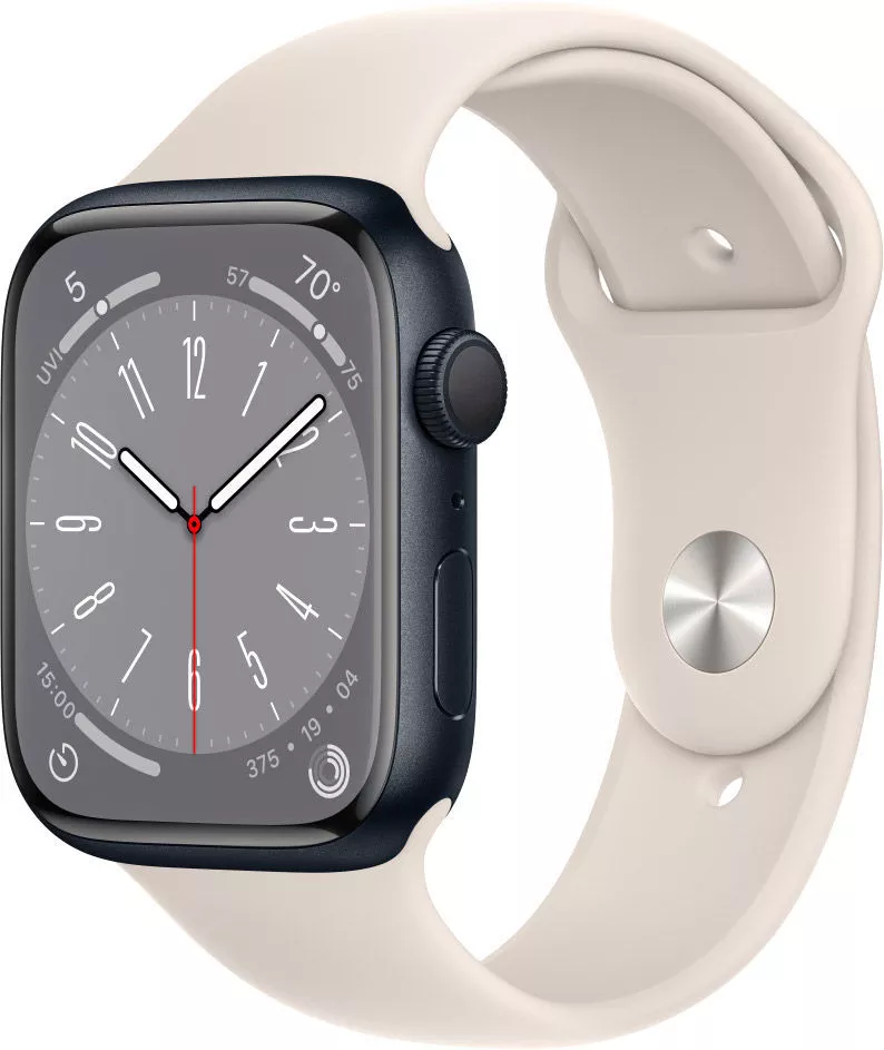 Умные часы Apple Watch Series 8 45 мм (алюминиевый корпус, полуночный/звездный свет, спортивный силиконовый ремешок) фото