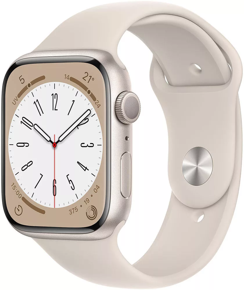 Смарт-часы Apple Watch Series 8 45 мм (алюминиевый корпус, звездный свет/звездный свет, спортивный силиконовый ремешок) фото