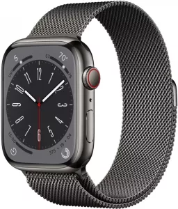 Умные часы Apple Watch Series 8 45 мм (корпус из нержавеющей стали, графитовый/графитовый, миланский сетчатый браслет) фото