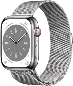 Умные часы Apple Watch Series 8 45 мм (корпус из нержавеющей стали, серебристый/серебристый, миланский сетчатый браслет) фото