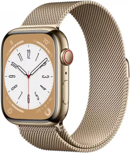 Умные часы Apple Watch Series 8 45 мм (корпус из нержавеющей стали, золотистый/золотистый, миланский сетчатый браслет) фото