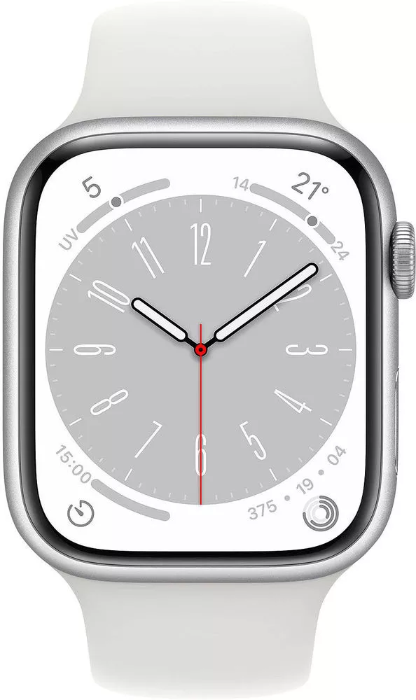 Умные часы Apple Watch Series 8 LTE 45 мм (алюминиевый корпус, серебристый/белый, спортивный силиконовый ремешок) фото 2