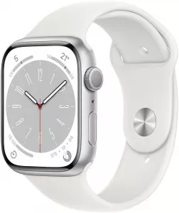 Умные часы Apple Watch Series 8 LTE 45 мм (алюминиевый корпус, серебристый/белый, спортивный силиконовый ремешок) фото