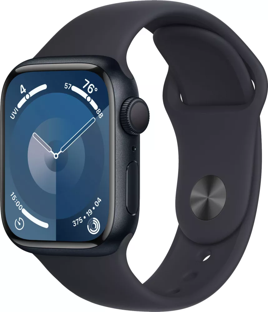 Apple Watch Series 9 41 мм (алюминиевый корпус, полуночный/полуночный, спортивный силиконовый ремешок)