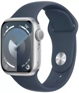 Умные часы Apple Watch Series 9 41 мм (алюминиевый корпус, серебристый/грозовой синий, спортивный силиконовый ремешок M/L) фото
