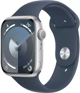 Умные часы Apple Watch Series 9 45 мм (алюминиевый корпус, серебристый/грозовой синий, спортивный силиконовый ремешок M/L) фото