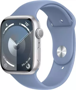 Умные часы Apple Watch Series 9 45 мм (алюминиевый корпус, серебристый/зимний синий, спортивный силиконовый ремешок M/L) фото