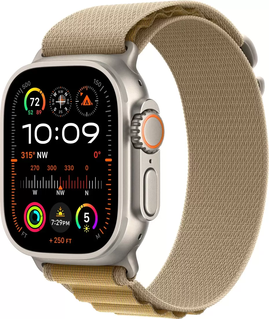 Умные часы Apple Watch Ultra 2 LTE 49 мм (титановый корпус, титановый/бежевый, ремешок из полиэстера S) фото