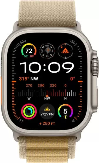 Умные часы Apple Watch Ultra 2 LTE 49 мм (титановый корпус, титановый/бежевый, ремешок из полиэстера S) фото 2