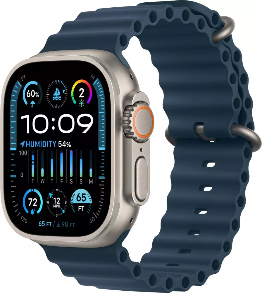 Apple Watch Ultra 2 LTE 49 мм (титановый корпус, титановый/синий, ремешок из эластомера)