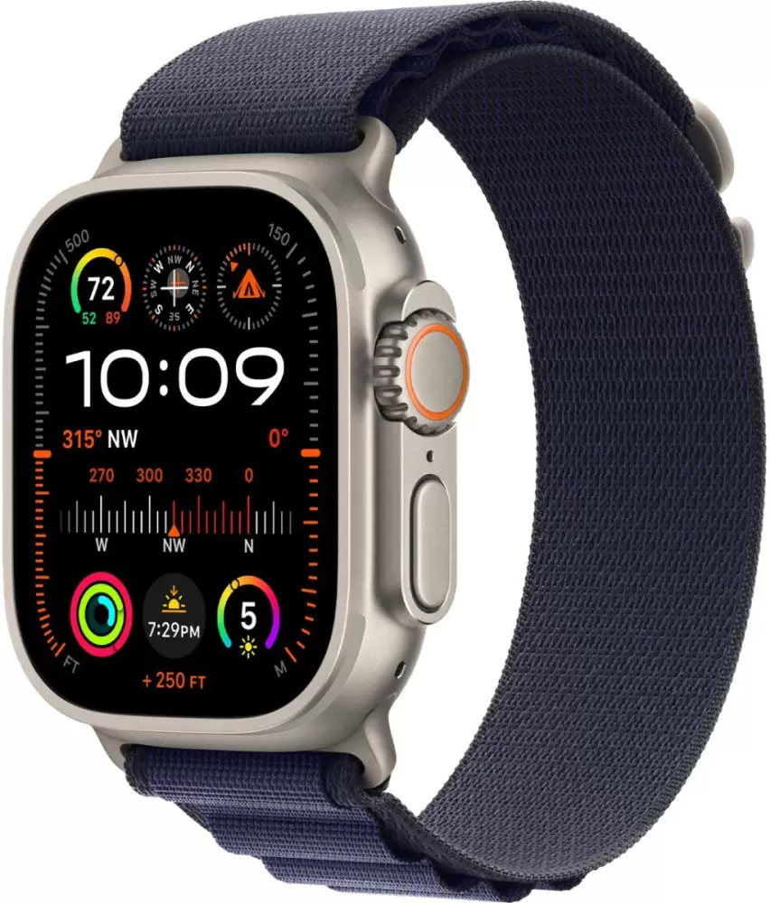 Apple Watch Ultra 2 LTE 49 мм (титановый корпус, титановый/темно-синий, ремешок из полиэстера M)