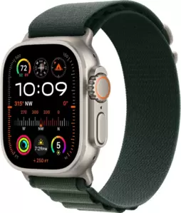 Умные часы Apple Watch Ultra 2 LTE 49 мм (титановый корпус, титановый/зеленый, текстильный ремешок размера M)