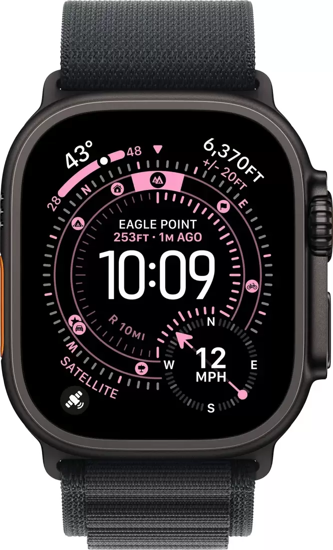 Умные часы Apple Watch Ultra 3 LTE 49 мм (титановый корпус, титановый/черный, текстильный ремешок размера M) фото