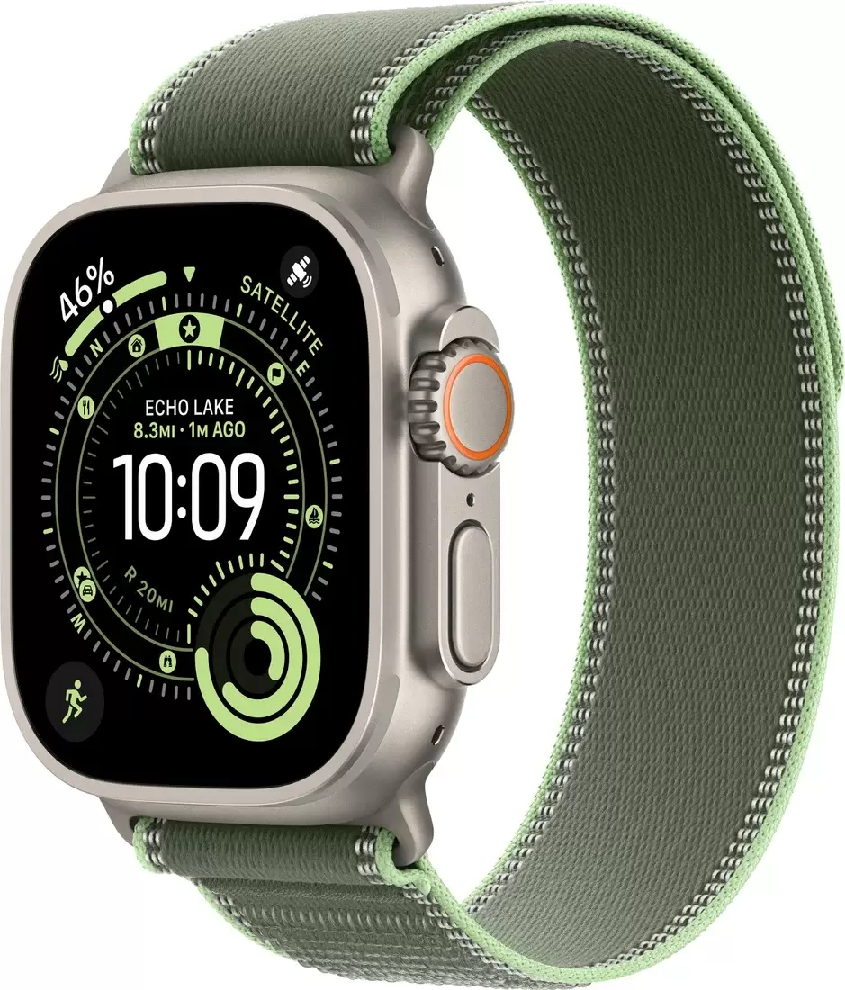 Apple Watch Ultra 3 LTE 49 мм (титановый корпус, природный/зеленый, нейлоновый ремешок размера M/L)