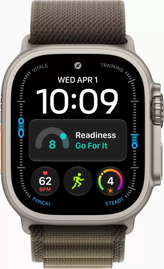 Умные часы Apple Watch Ultra 4 LTE 49 мм (титановый корпус, природный/темно-зеленый, текстильный ремешок размера L) фото 2