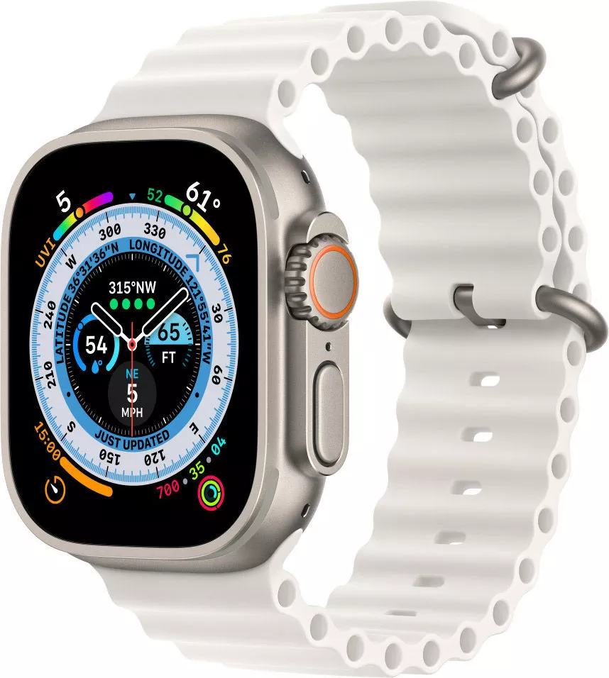 Умные часы Apple Watch Ultra LTE 49 мм (титановый корпус, титановый/белый, ремешок из эластомера) фото