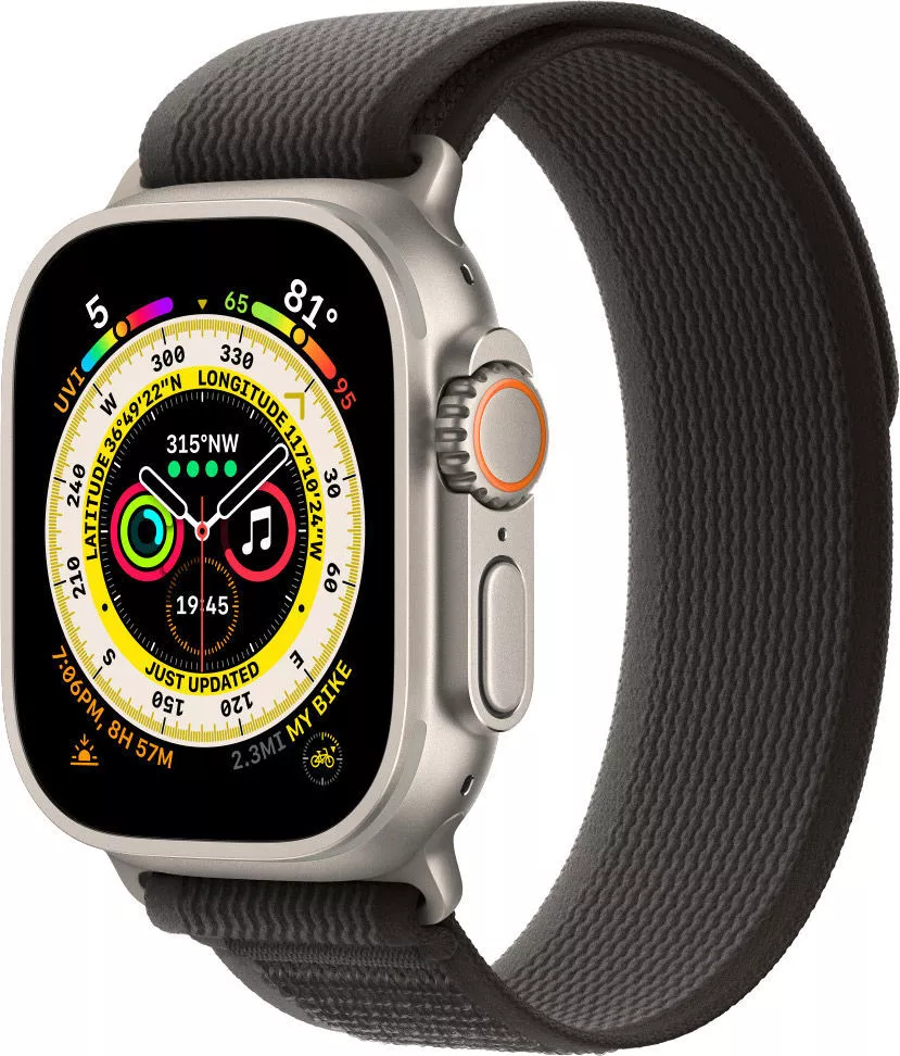 Смарт-часы Apple Watch Ultra LTE 49 мм (титановый корпус, титановый/черно-серый, нейлоновый ремешок размера M/L) фото