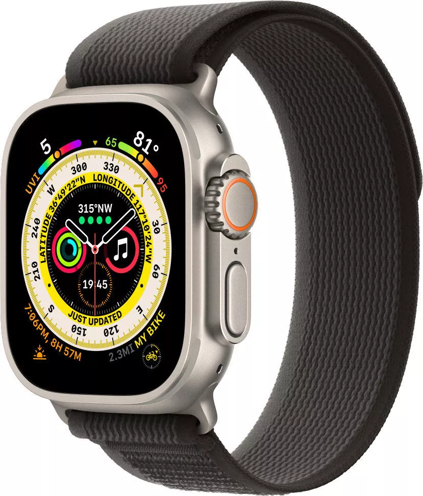 Умные часы Apple Watch Ultra LTE 49 мм (титановый корпус, титановый/черно-серый, нейлоновый ремешок размера S/M) фото